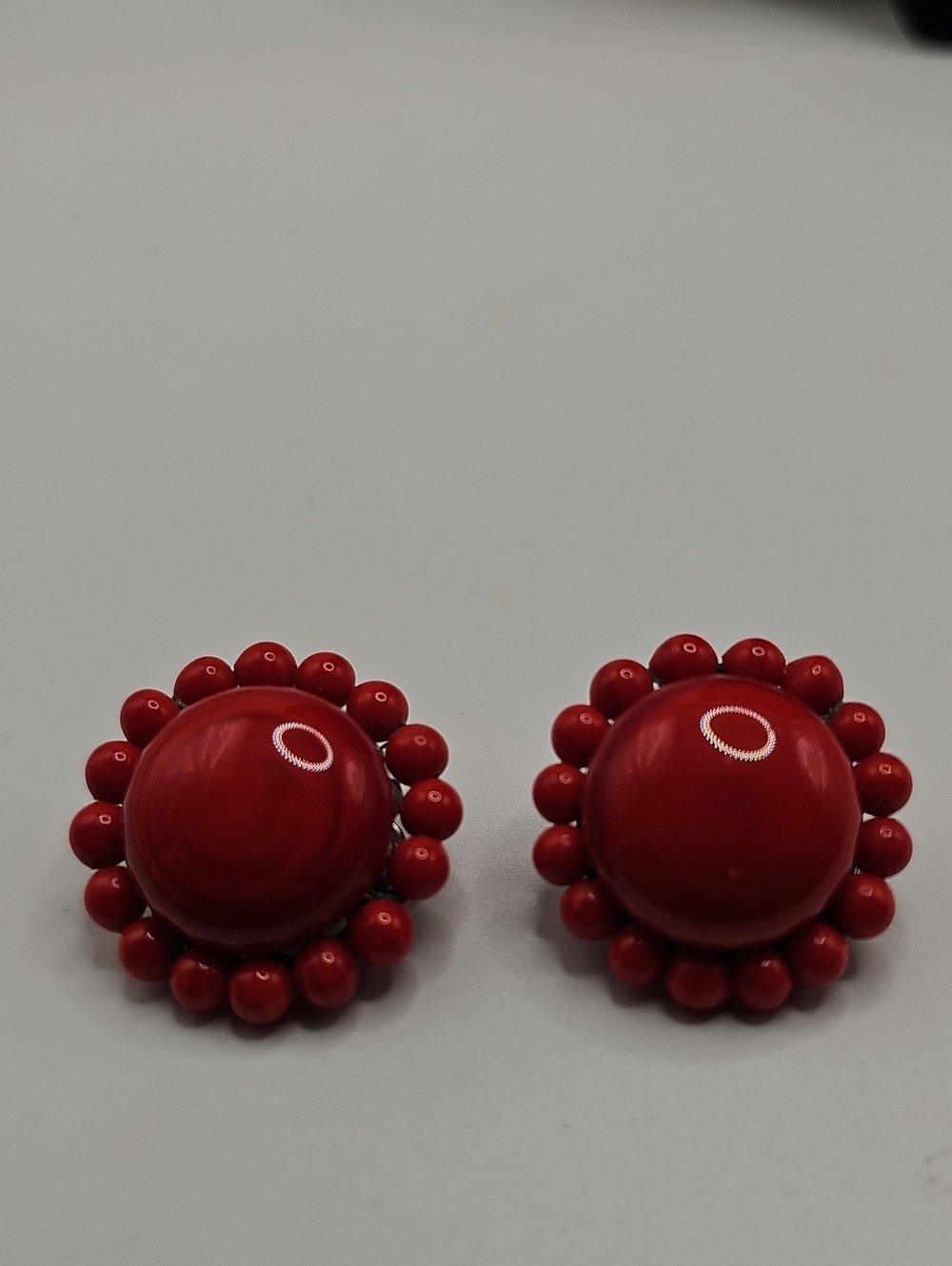 Made In JAPAN Red Beaded Dome Clip-On Earrings - Unbranded